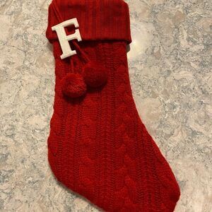 Kirkland's Red Knit Christmas Stocking with Letter F